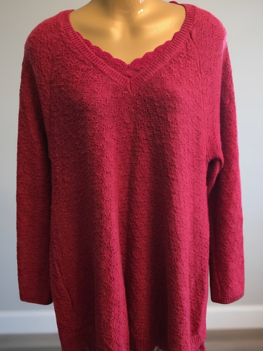 Style & Co Cranberry Red Lace-Trim Tunic Sweater XL Red Shimmer